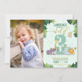 サファリアニマルズヤングワイルド&3フォト誕生日 招待状 (正面)