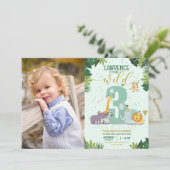 サファリアニマルズヤングワイルド&3フォト誕生日 招待状 (スタンド正面)