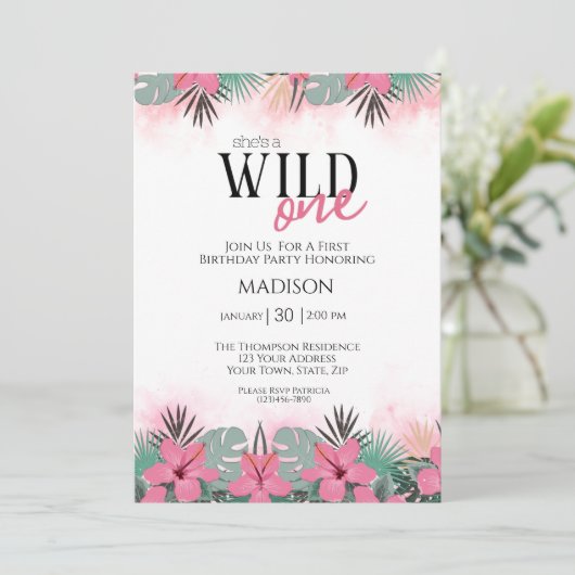 サファリアニマルズワイルドワンガールズファースト誕生日 招待状 (スタンド正面)