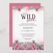サファリアニマルズワイルドワンガールズファースト誕生日 招待状 (正面/裏面)