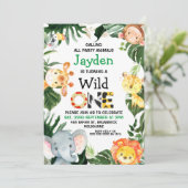 サファリアニマルズワイルドワンサファリプリント1歳の誕生日 招待状 (スタンド正面)
