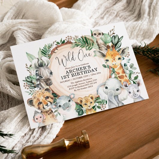 サファリアニマルズワイルドワンバースデージャングルパーティー 招待状