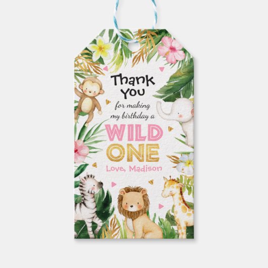 サファリアニマルズワイルドワンバースデーパーティーデコール ギフトタグ (正面)