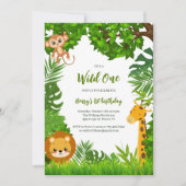 サファリアニマルズワイルドワンファースト誕生日 招待状 (正面)