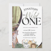 サファリアニマルズワイルドワンファースト誕生日 招待状 (正面)