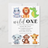 サファリアニマルズワイルドワンファースト誕生日 招待状 (正面)