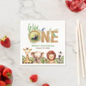 サファリアニマルズワイルドワンフォトウッドファースト誕生日 スタンダードカクテルナプキン (インサイチュ)