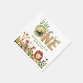 サファリアニマルズワイルドワンフォトウッドファースト誕生日 スタンダードカクテルナプキン (角)