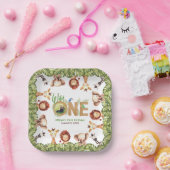 サファリアニマルズワイルドワンフォトファースト誕生日ウッド ペーパープレート (パーティー)