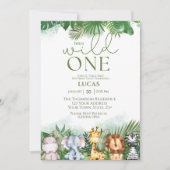 サファリアニマルズワイルドワンボーイズファースト誕生日 招待状 (正面)