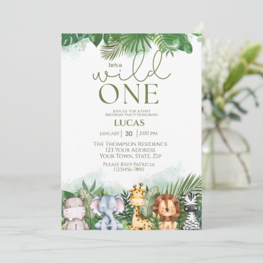 サファリアニマルズワイルドワンボーイズファースト誕生日 招待状 (スタンド正面)