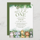 サファリアニマルズワイルドワンボーイズファースト誕生日 招待状 (正面/裏面)