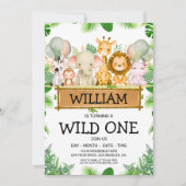 サファリアニマルズワイルドワン誕生日写真招待状 招待状 (正面)