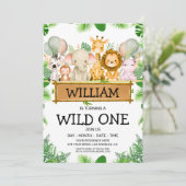 サファリアニマルズワイルドワン誕生日写真招待状 招待状 (スタンド正面)