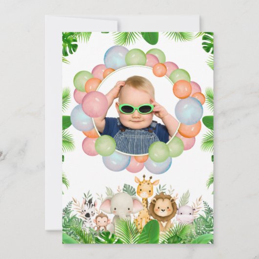 サファリアニマルズワイルドワン誕生日写真招待状 招待状 (裏面)