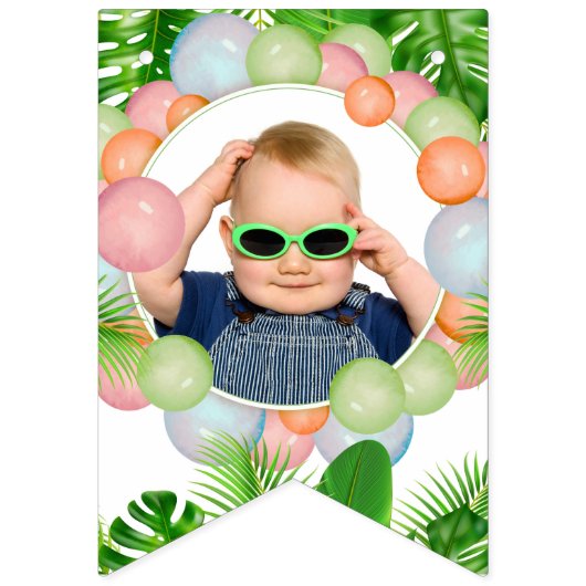 サファリアニマルズワイルドワン誕生日写真 バンティングフラッグ (第1の旗)