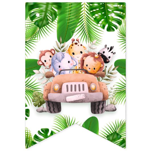 サファリアニマルズワイルドワン誕生日写真 バンティングフラッグ (第3の旗)