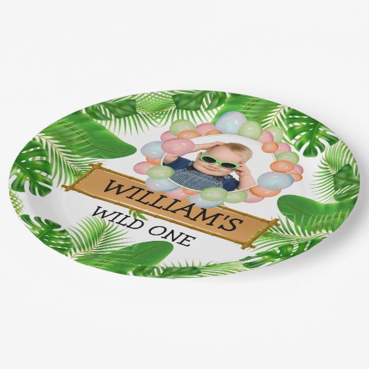 サファリアニマルズワイルドワン誕生日写真 ペーパープレート (アングル)