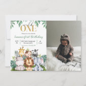 サファリアニマルズワイルドワン誕生日写真 招待状 (正面)