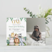 サファリアニマルズワイルドワン誕生日写真 招待状 (スタンド正面)