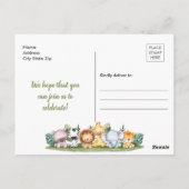 サファリアニマルズワイルドワン誕生日招待状 ポストカード (裏面)