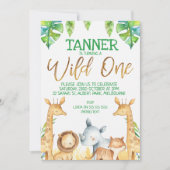 サファリアニマルズワイルドワン誕生日招待状 招待状 (正面)