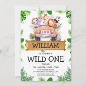 サファリアニマルズワイルドワン誕生日招待状 招待状 (正面)