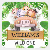 サファリアニマルズワイルドワン誕生日 スクエアシール (正面)