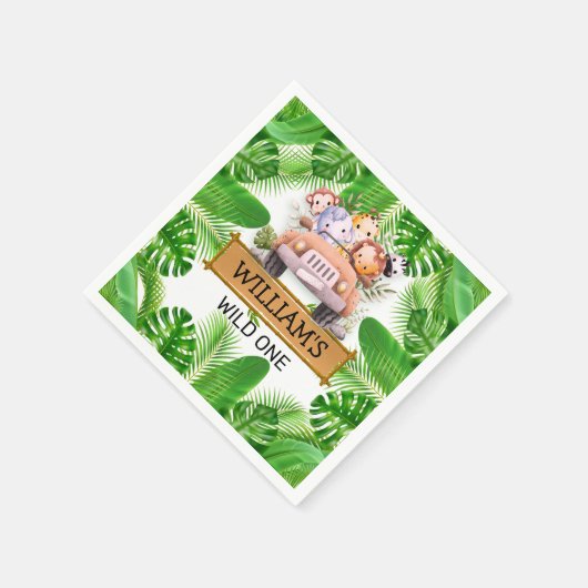 サファリアニマルズワイルドワン誕生日 スタンダードカクテルナプキン (角)