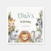 サファリアニマルズワイルドワン1歳の誕生日 スタンダードカクテルナプキン (正面)