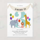 サファリアニマルズ子供の誕生日パーティー ポストカード (正面)