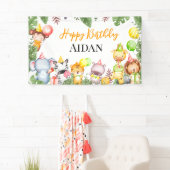 サファリアニマルズ子供の誕生日パーティー 横断幕 (インサイチュ)