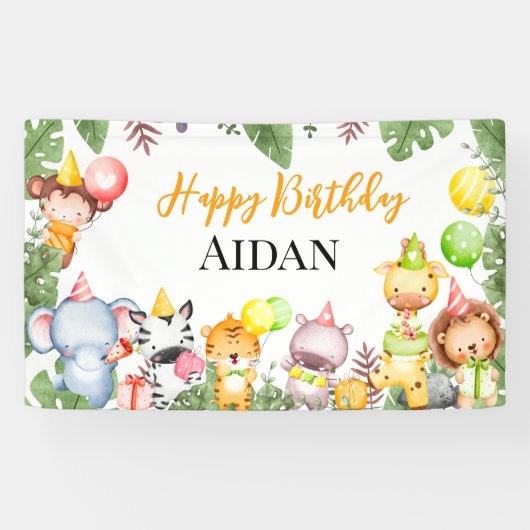 サファリアニマルズ子供の誕生日パーティー 横断幕 (横)