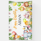 サファリアニマルズ子供の誕生日パーティー 横断幕 (縦)