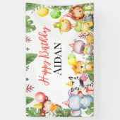 サファリアニマルズ子供の誕生日パーティー 横断幕 (縦)