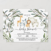 サファリアニマルズ葉のベビーシャワー招待状 招待状 (正面/裏面)