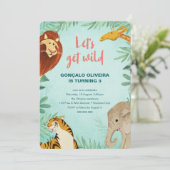 サファリアニマルズ誕生日ジャングルパーティーボーイレズワイルド 招待状 (スタンド正面)