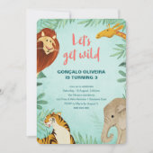 サファリアニマルズ誕生日ジャングルパーティーボーイレズワイルド 招待状 (正面)