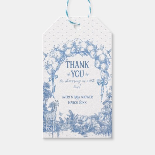 サファリアニマルダスティブルートワール男の赤ちゃんシャワー ギフトタグ (正面)