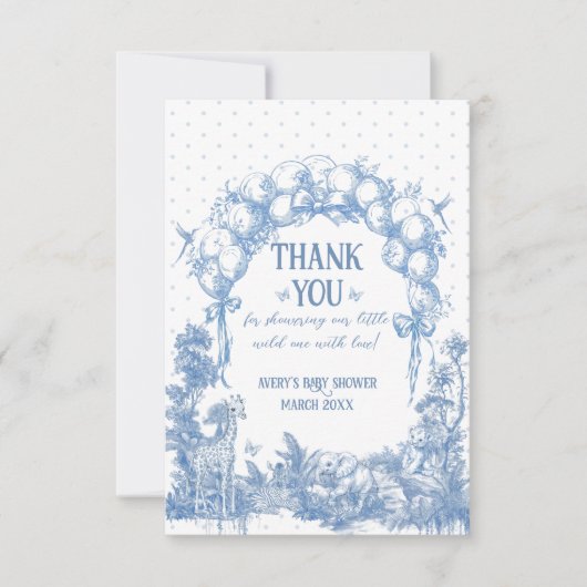 サファリアニマルダスティブルートワール男の赤ちゃんシャワー サンキューカード (正面)