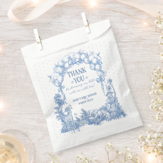 サファリアニマルダスティブルートワール男の赤ちゃんシャワー フェイバーバッグ (クリップ留めされた状態)