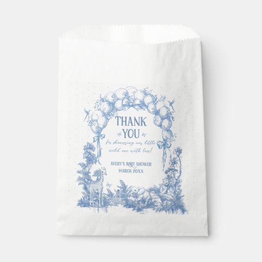 サファリアニマルダスティブルートワール男の赤ちゃんシャワー フェイバーバッグ (正面)