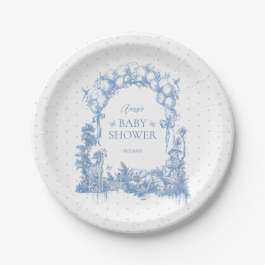 サファリアニマルダスティブルートワール男の赤ちゃんシャワー ペーパープレート (正面)