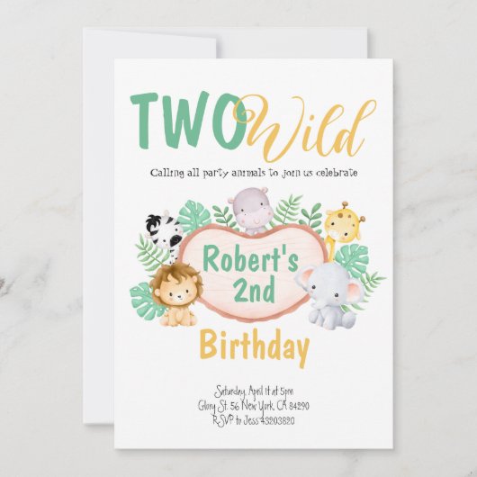 サファリアニマルツワイルド誕生日招待状 招待状 (正面)