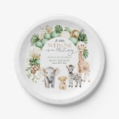 サファリアニマルトロピカルグリーンワイルドワンベビーシャワー ペーパープレート (正面)