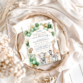 サファリアニマルトロピカルグリーンワイルドワンベビーシャワー 招待状