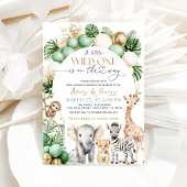 サファリアニマルトロピカルグリーンワイルドワンベビーシャワー 招待状