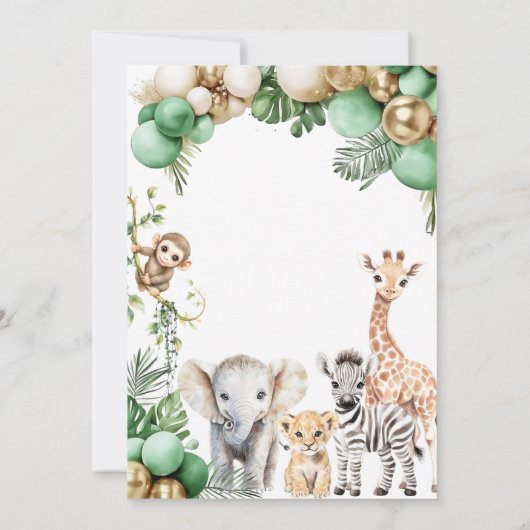 サファリアニマルトロピカルグリーンワイルドワン誕生日 招待状 (裏面)