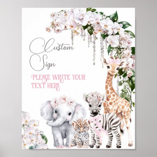 サファリアニマルトロピカルフラワーベビーシャワーカスタム ポスター (正面)