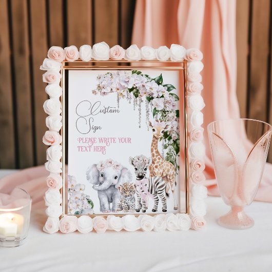 サファリアニマルトロピカルフラワーベビーシャワーカスタム ポスター